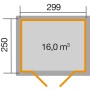 Grundriss Weka Holz-Gartenhaus Natur Pultdach Lasiert, Maße 299x250 cm, Fläche 16 m³