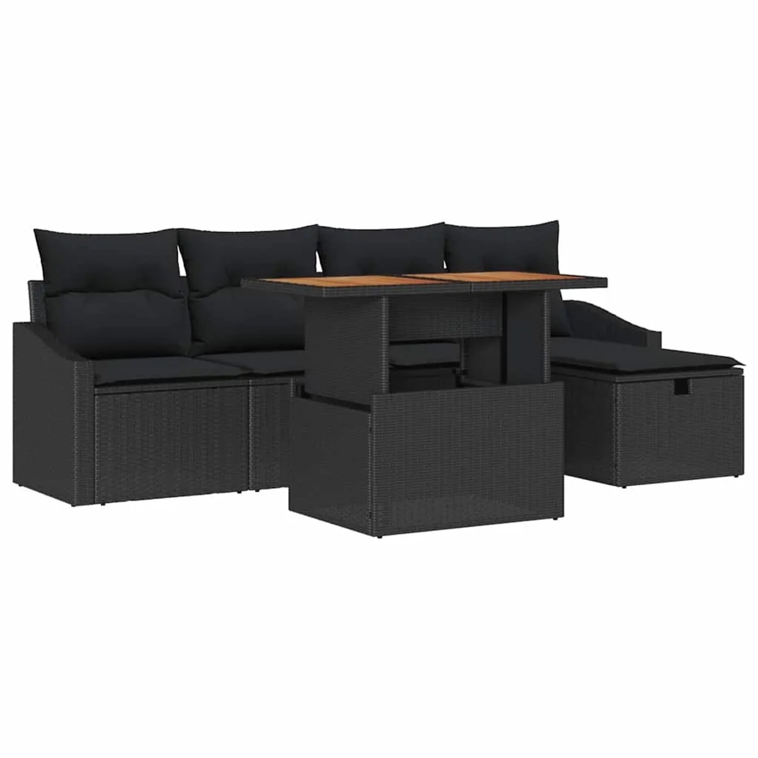 vidaXL Garten-Sofa-Set mit Kissen 6-Tlg Schwarz Poly Rattan 3360020