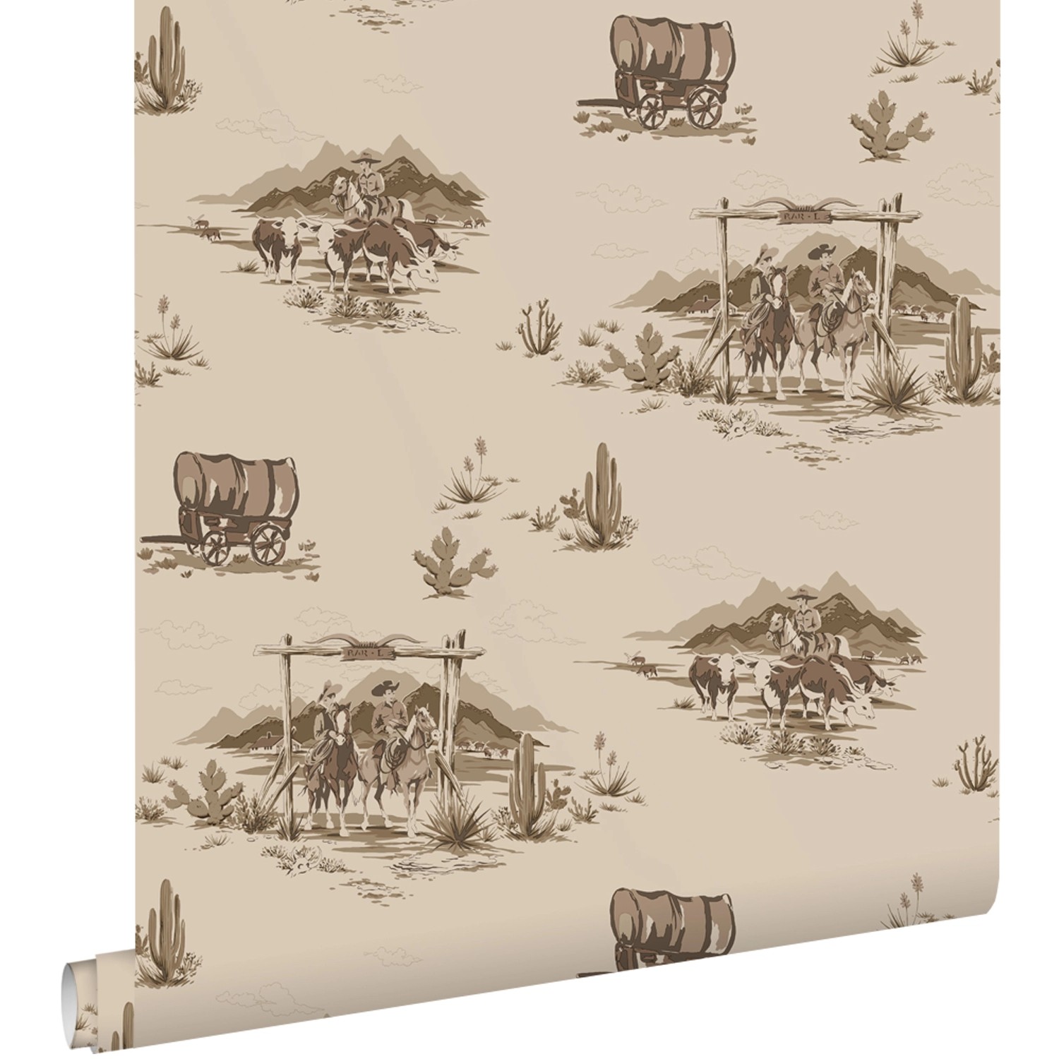 ESTAhome Tapete Cowboys Beigebraun 50 x 900 cm günstig online kaufen