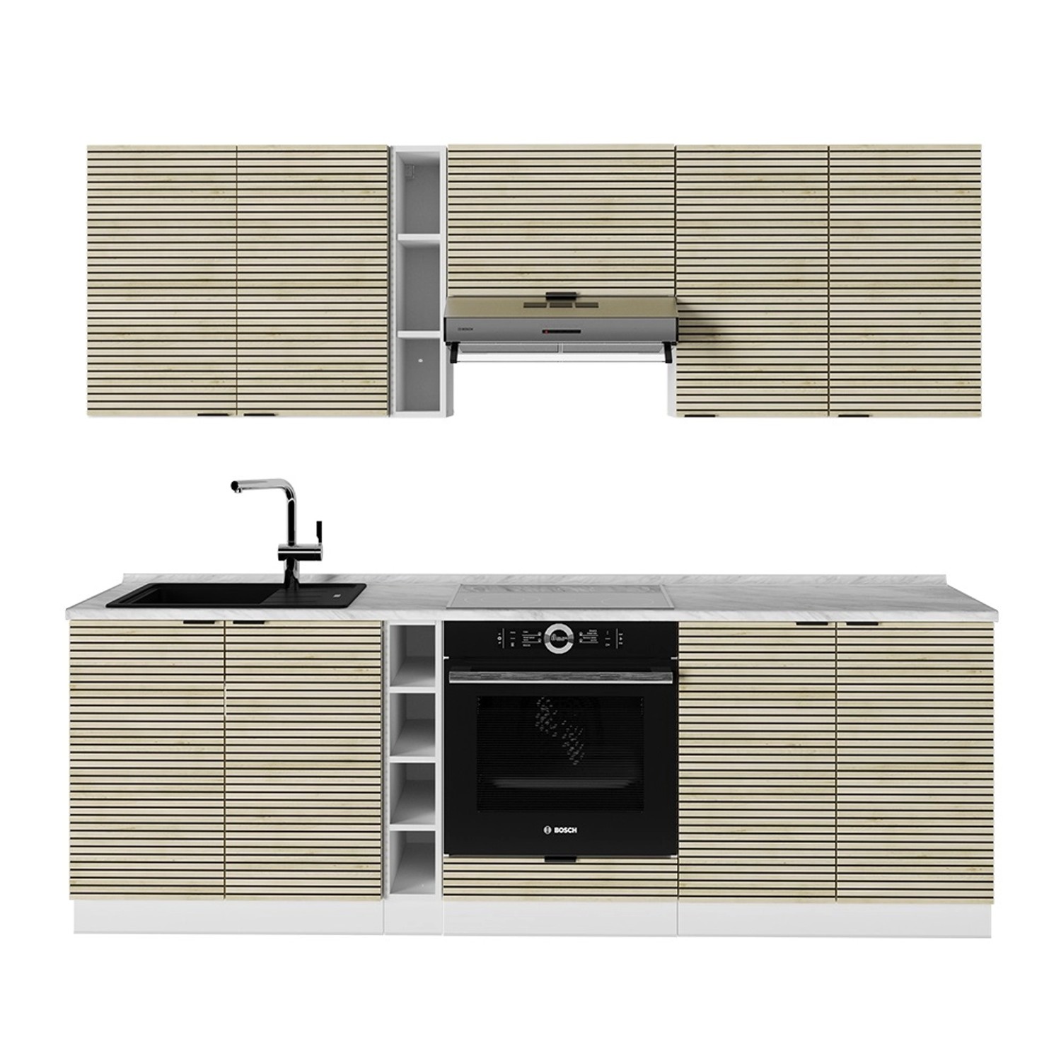 Vicco Fame-Line Küchenzeile Eiche Paneel/Weiß 235 cm ohne Arbeitsplatte günstig online kaufen