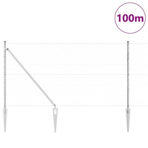 Silberner vidaXL Zaunpfosten, 100x1,4m, 50mm Maschen, Stahl für Zaunbau & Sichtschutz.