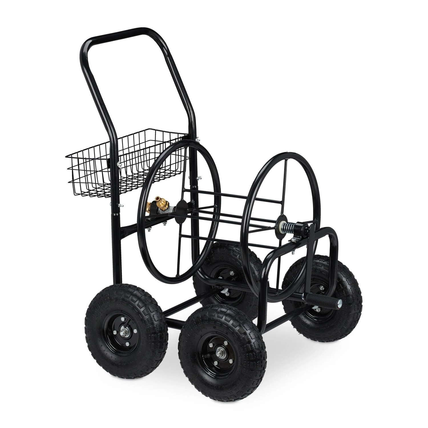Relaxdays Schlauchwagen Metall Schwarz 4 Räder 91 cm x 62 cm x 80 cm 14 kg