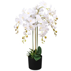 Künstliche weiße Orchidee (75 cm) im Topf, detailgetreue Kunstpflanze für Innenräume.