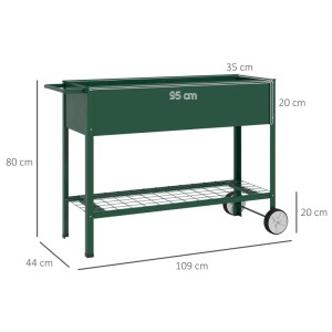Grünes Outsunny Hochbeet mit Rädern, 109x44x80 cm, für Garten und Balkon. Praktisches Design mit Ablage.