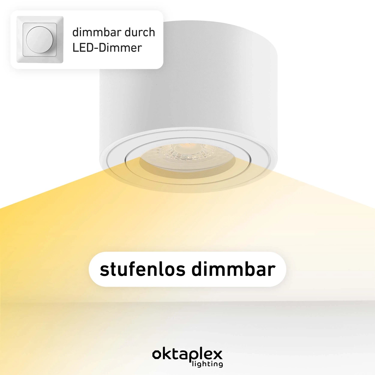 Oktaplex Deckenspot Lile S 3er Set, dimmbar, warmweiß, Aluminium, weiß.