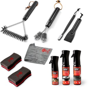 Weber Reinigungsset, 9-teilig für emaillierte Gasgrills, inklusive Bürsten, Reiniger, Schwämme und Tuch.