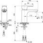 Technische Zeichnung: Ideal Standard Connect Air Waschtischarmatur, Maße und Details.