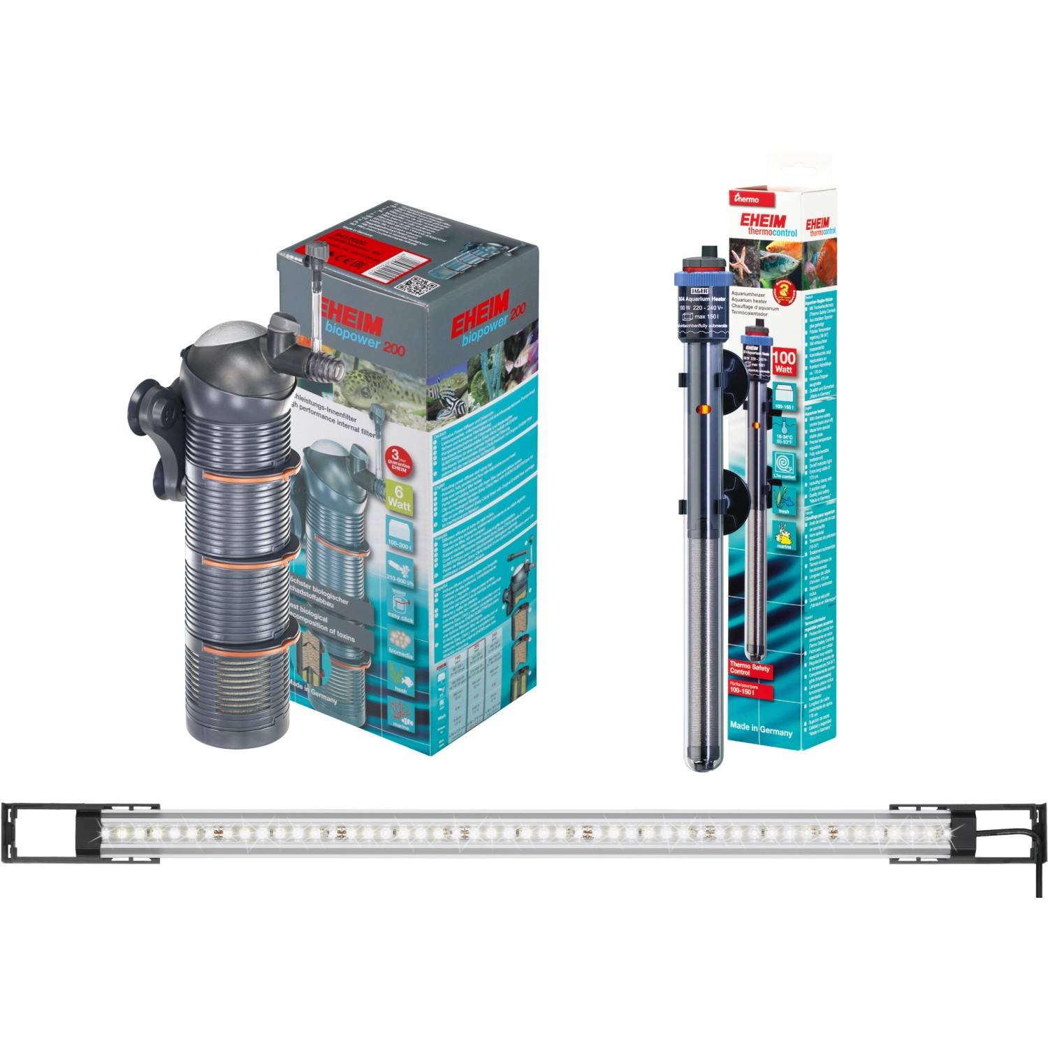 Eheim Innenfilter, Heizer und LED-Leuchte für Aquarium-Kombination VivalineLED 150.