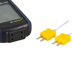 PCE Instruments Digitalthermometer T312N mit gelben Thermoelementen für präzise Temperaturmessung.