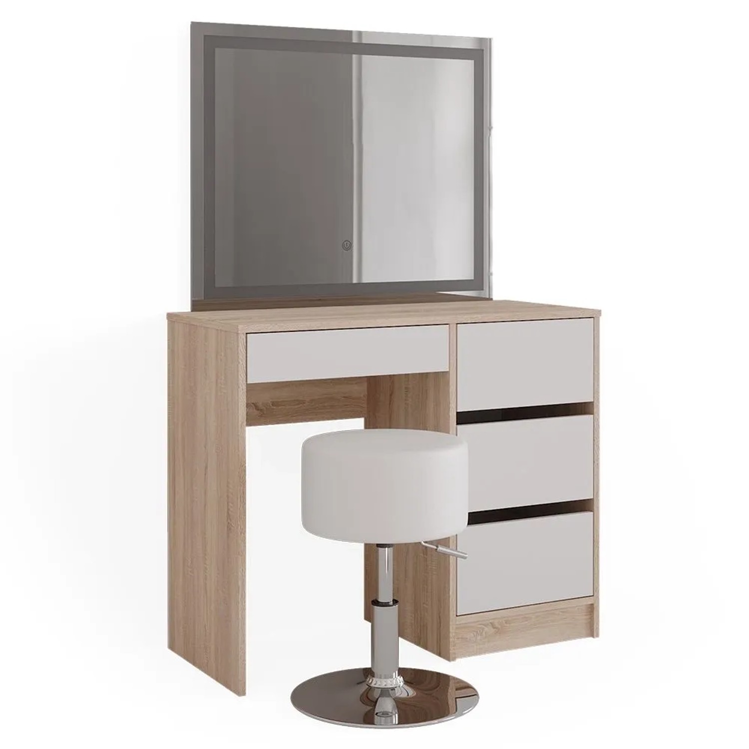 Vicco Schminktisch Sherry Sonoma 90 x 140 mit LED-Spiegel und Hocker
