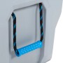 Detailaufnahme: Graue Lifetime Kühlbox mit blauem Tragegriff und Seil. Campingbox mit 73 Liter Volumen.