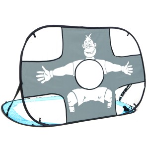 LittleTom 2-in-1 Fußballtor mit Torwand, 125x80cm, schwarz. Kindertor mit Ziellöchern und Affenmotiv.