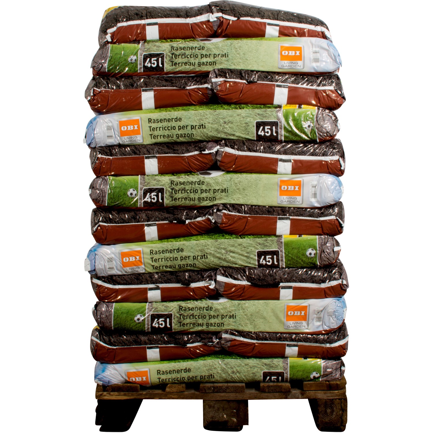 Palette OBI Rasenerde, 36 Säcke à 45L. Kultursubstrat für Rasen-Neuanlage und Reparatur.