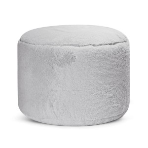 Grauer mokebo Pouf XL aus Kunstfell. Flauschiger, runder Hocker für den Innenbereich.