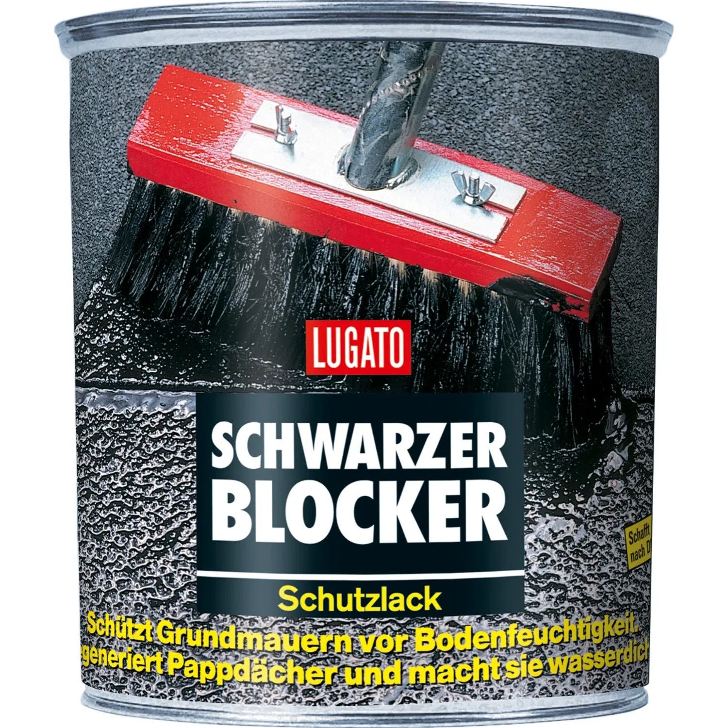 Dose Bitumenanstrich Schwarzer Blocker Schutzlack 0,75 l mit Pinsel. Für Keller und Dach.