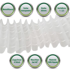 Transparentes Bestgoodies Bleistiftband, 85mm breit, für Fenstervorhänge.