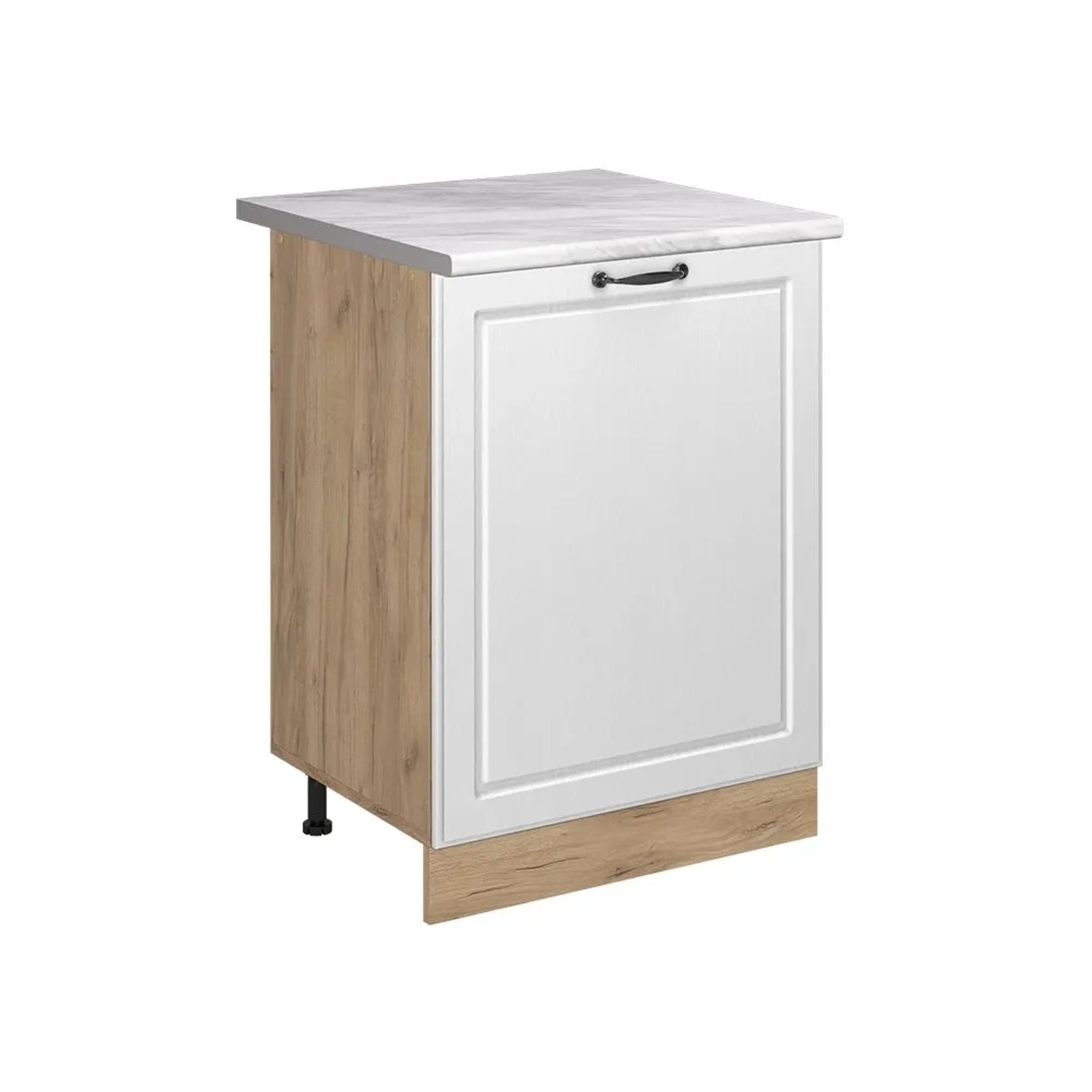 Vicco Küchenunterschrank R-Line Weiß Landhaus/Goldkraft Eiche 60 x 82 mit 1 Tür Arbeitsplatte Marmor Art Nr 72185