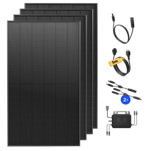 Solakon Balkonkraftwerk Komplettset: 4 schwarze Solarmodule, Wechselrichter, 5m Anschlusskabel. Steckerfertige Solaranlage.