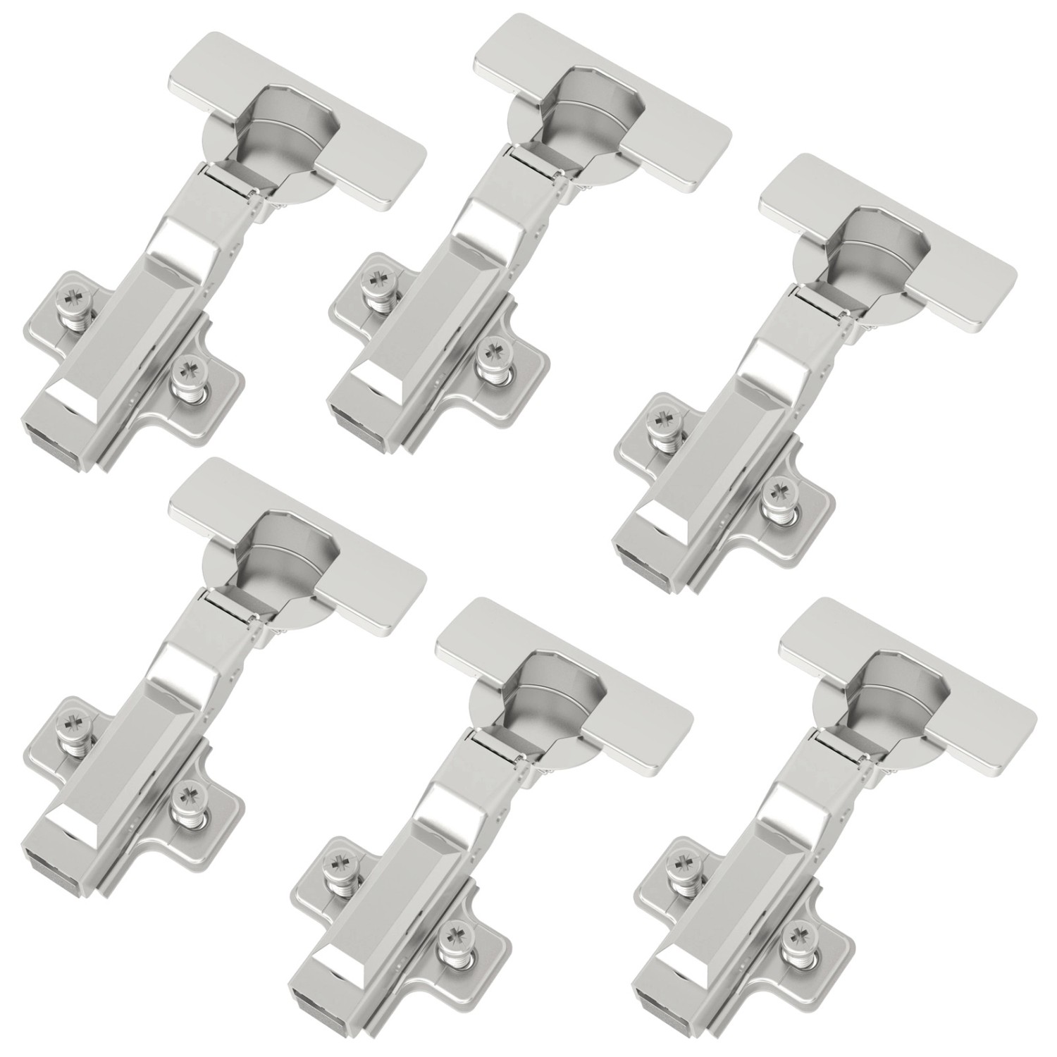 SOTECH Smooth 6 x Topfband T52 105 Grad Mittelanschlag Halb Aufliegend mit Dämpfer und Kreuzplatte inkl. Abdeckkappen