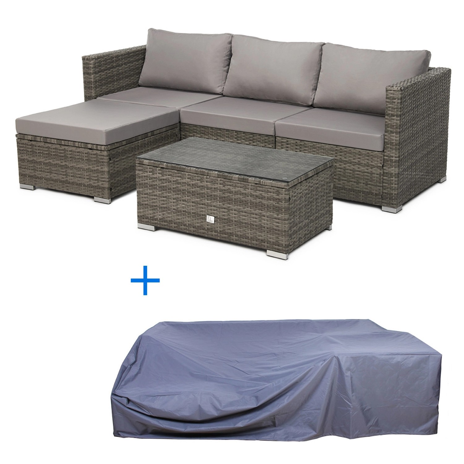 Svita Queens Polyrattan Lounge Rattan Sofa Set in Grau inkl. Abdeckhaube günstig online kaufen