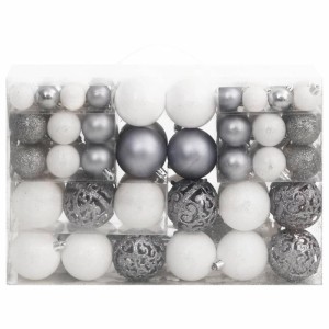 furnicato 111-tlg. Weihnachtskugel-Set in Weiß und Grau aus Polystyrol.