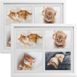 Bomoe Galeria Bilderrahmen Set, 2 weiße Rahmen für 4 Fotos (10x15cm), Deko für Wohnaccessoires.
