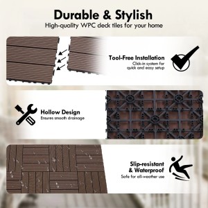 CCLIFE WPC Terrassendielen Balkon Boden Braun 30 x 30 x 2 cm 33 Stück 3 m²