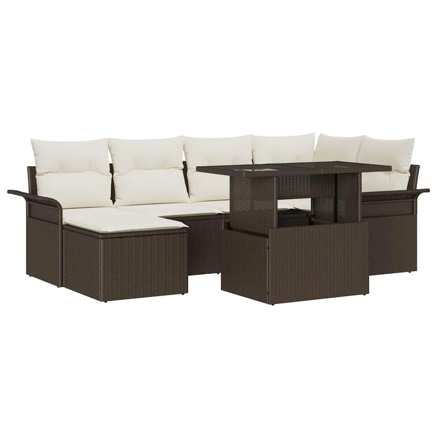 vidaXL Garten-Sofa-Set mit Kissen 7-Tlg Braun Poly Rattan 3348314 günstig online kaufen