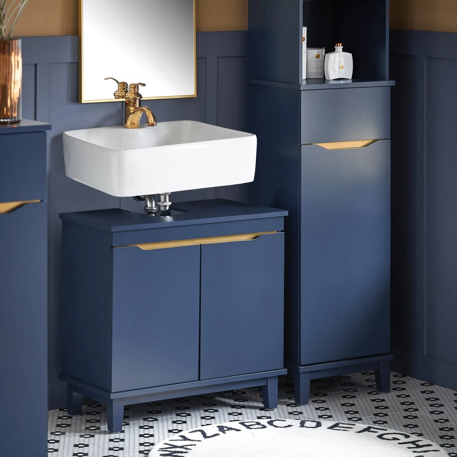 SoBuy Waschbeckenunterschrank BZR113-B, blau, 60 cm breit, mit 2 Türen. Badmöbel zur Aufbewahrung.