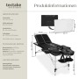 Schwarze Tectake 3 Zonen Massageliege mit Zubehör und Tragetasche.