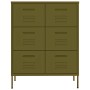 Olivgrüner vidaXL Büroschrank aus Stahl mit 6 Schubladen.