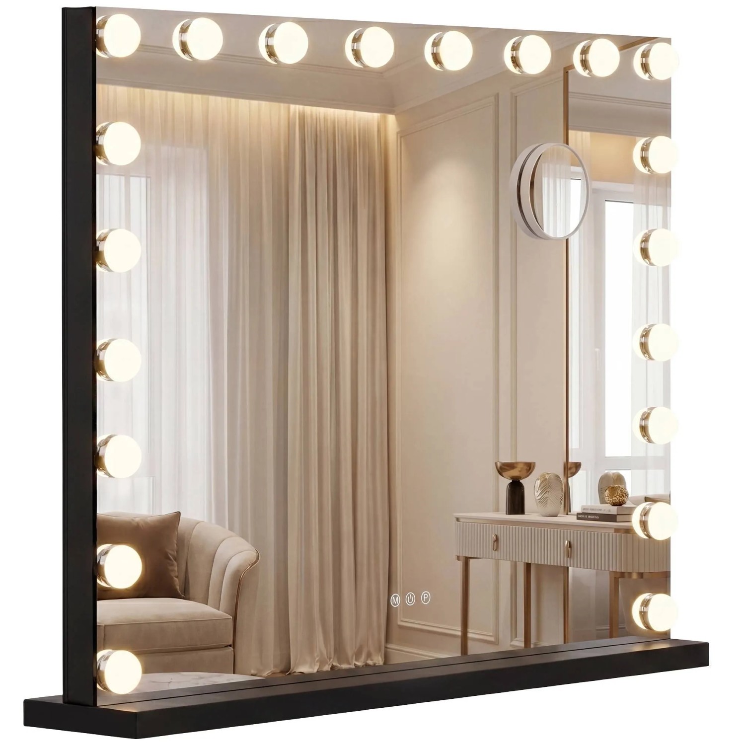 DELUKE Schminkspiegel DORA mit Licht Und Bluetooth 80x14x62cm Metall Schwarz Hollywood Speigel Kosmetikspiegel Make-Up-Spiegel