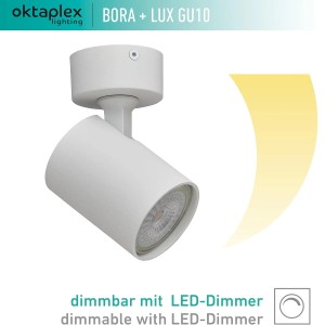 Weiße, dimmbare Oktaplex Bora LED Deckenleuchte, 1-flammig, schwenkbar.