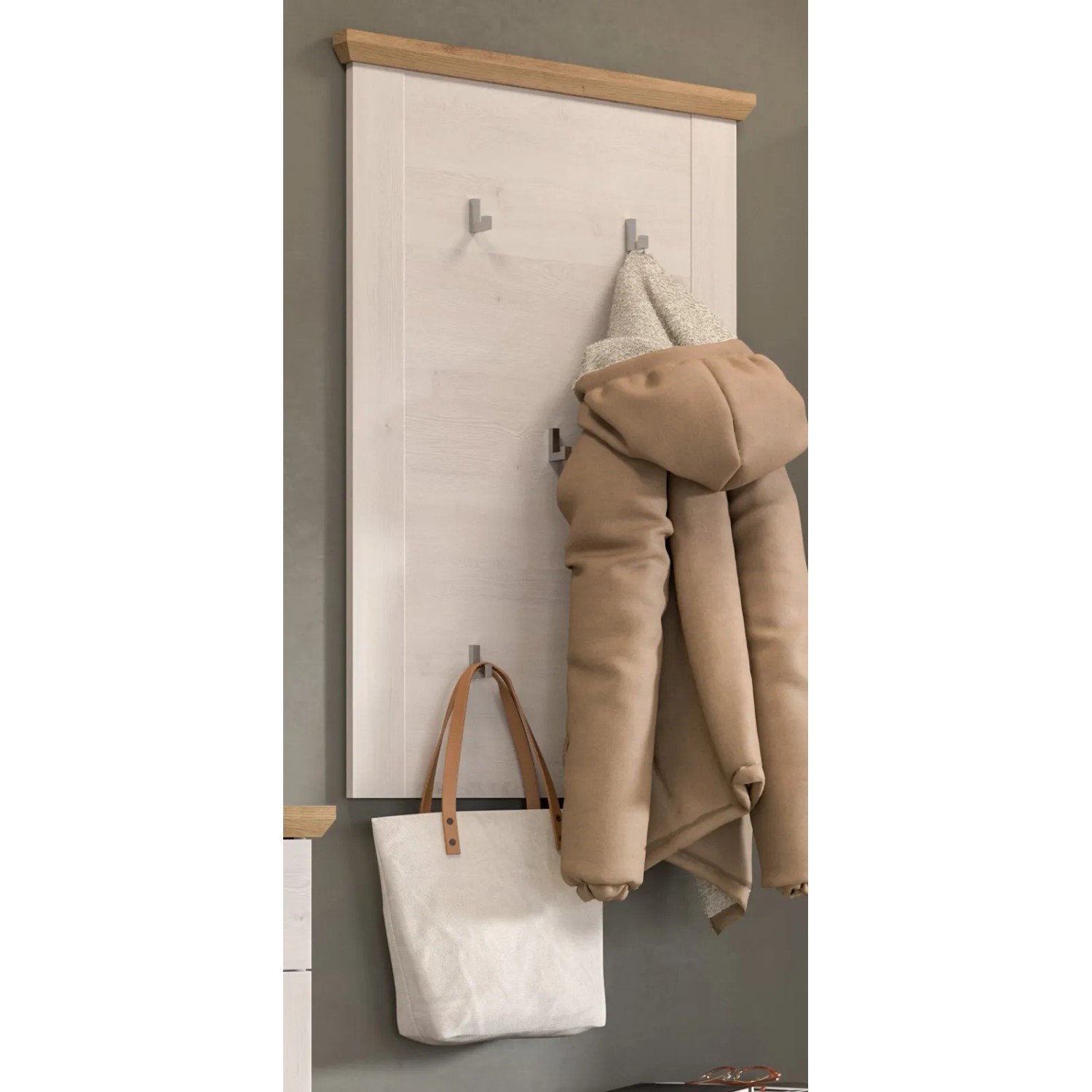 Inn.Furn Garderobenpaneel Weiß Lärche Landhaus 68 cm 5 Kleiderhaken Mirano_3