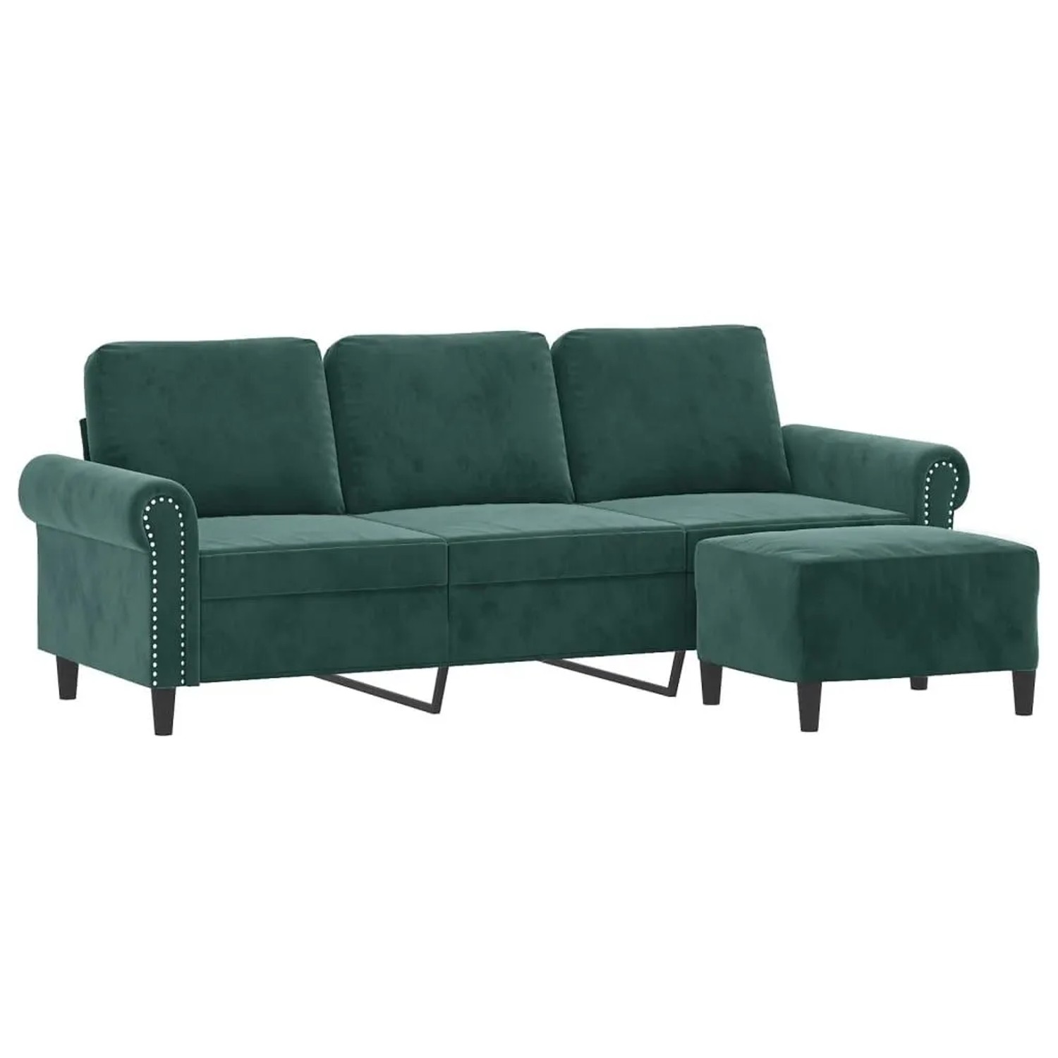 vidaXL 3-Sitzer-Sofa mit Hocker Dunkelgrün 180 cm Samt 3201217
