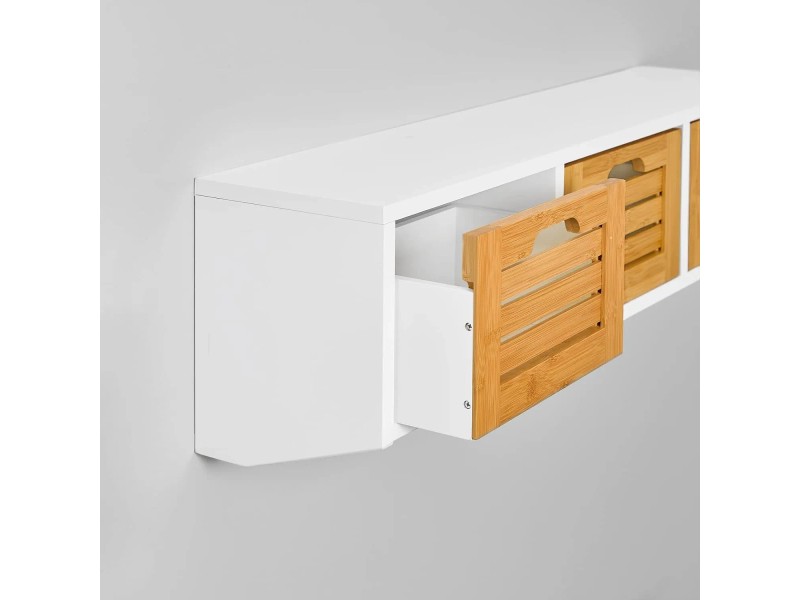 Wandgarderobe Aus Kiefernholz, 4 Haken (8 Ablagepunkte), Mit Ablagebrett, 40,6 Cm, Weiß, Für Flur & Bad
