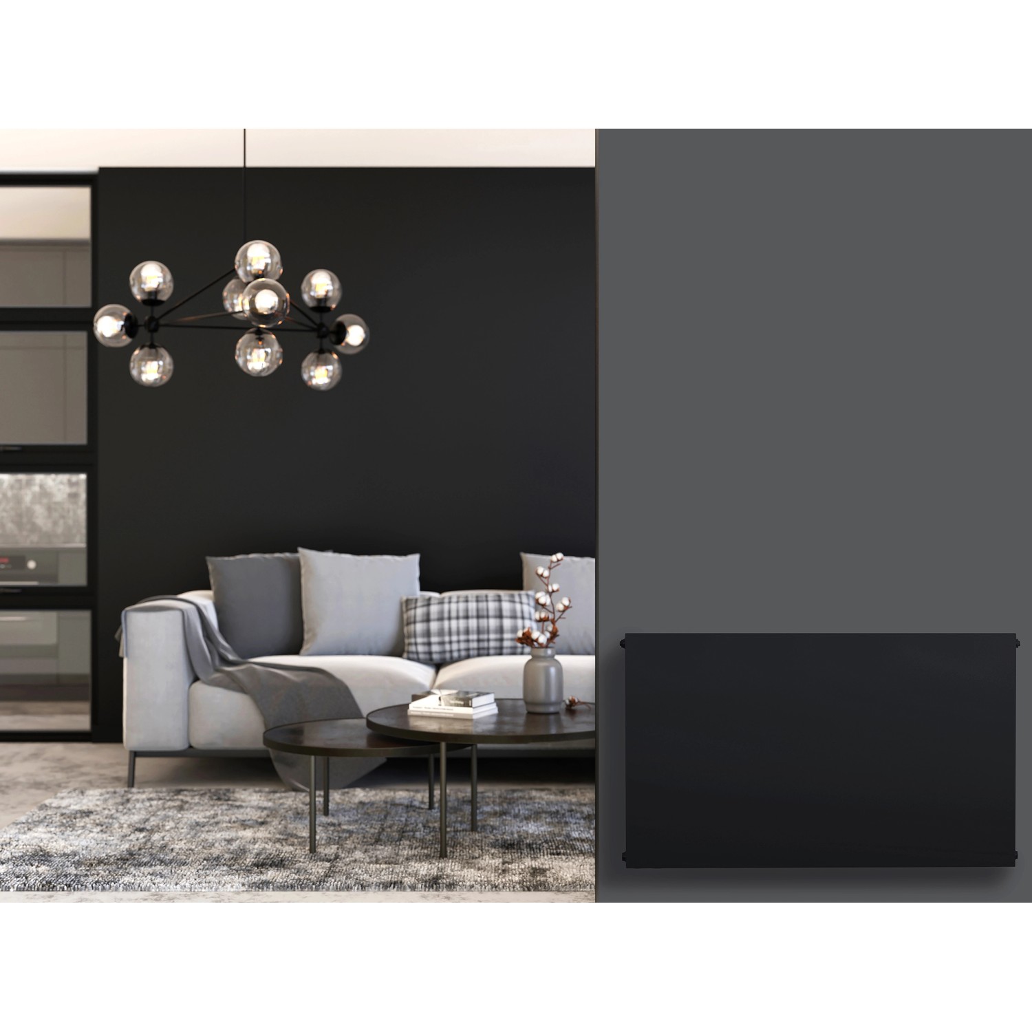 Sanicomfort Planheizkörper Typ 22 DK, 60x60 cm, Schwarz Matt. Heizkörper für Wohnraum.