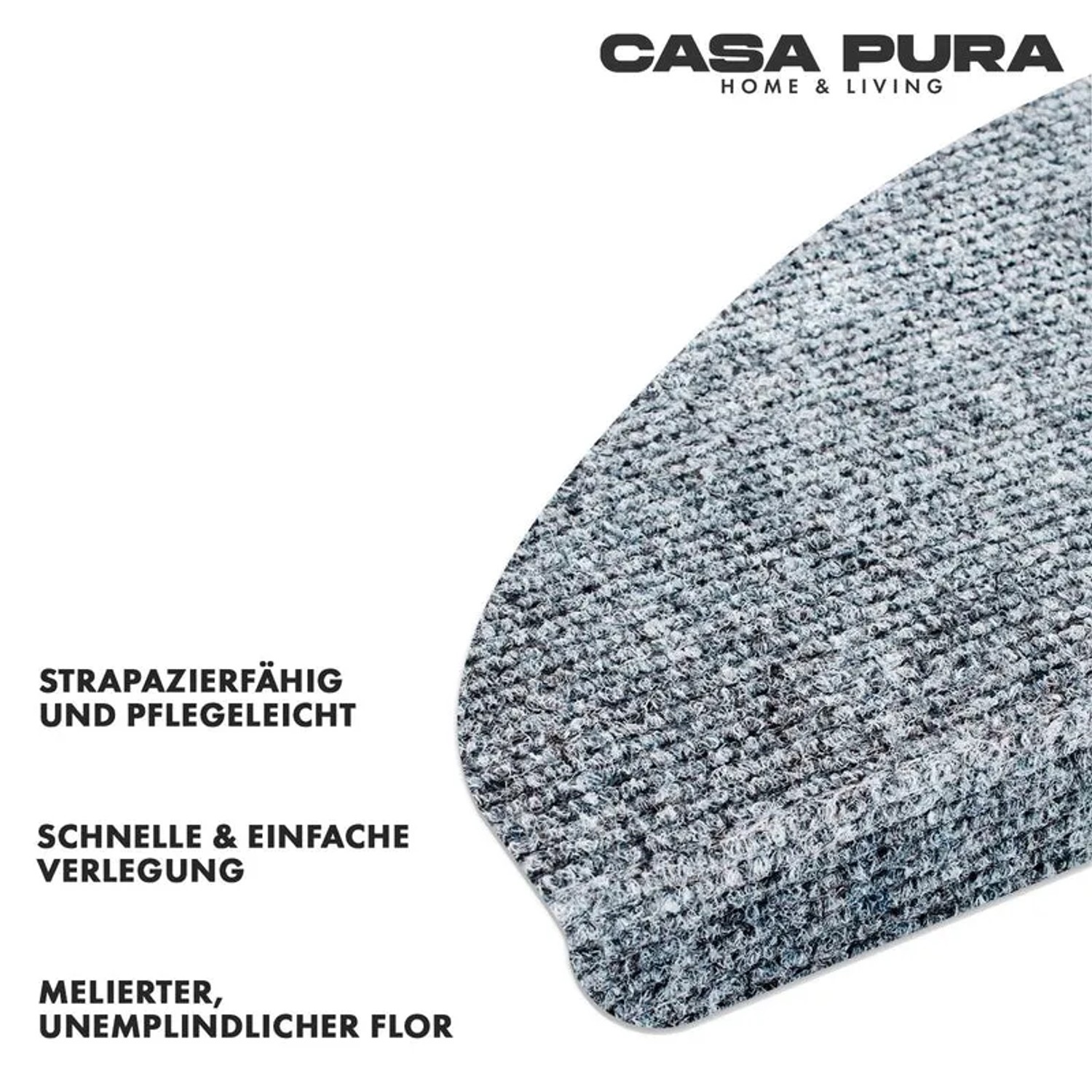 Graue, selbstklebende Stufenmatte "Leipzig" (21x65cm) von Karat für Treppen.