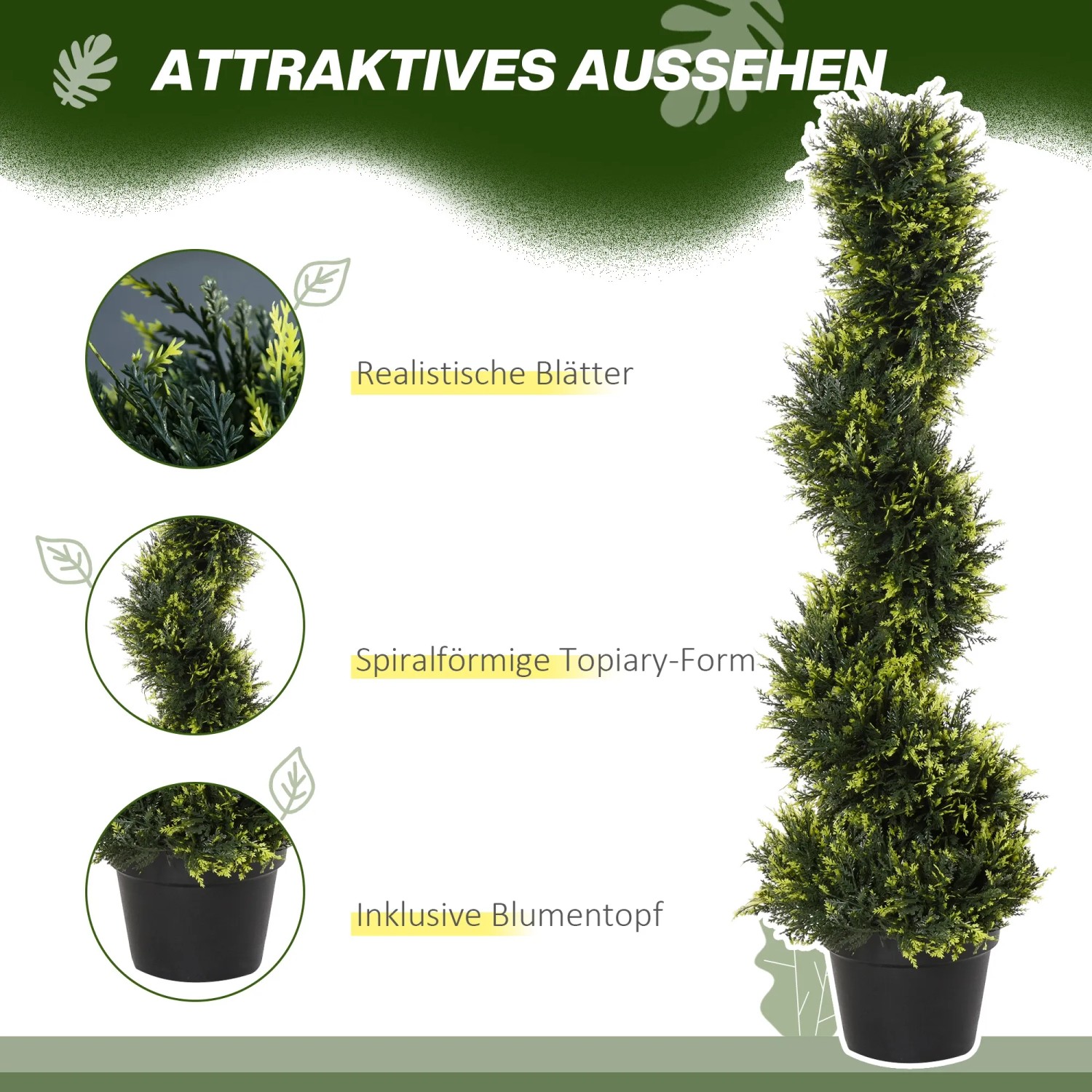 Künstlicher Zedernbaum, spiralförmig, 90 cm hoch, im Topf. Dekorative Zimmerpflanze für Innen & Außen.