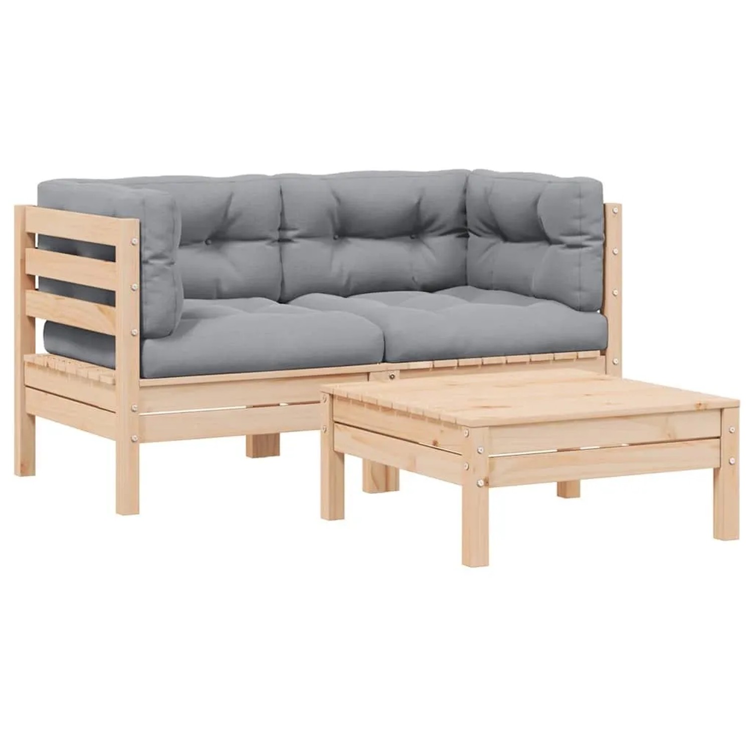vidaXL 3-Tlg Garten-Lounge-Set mit Grauen Kissen Kiefer Massivholz 806675