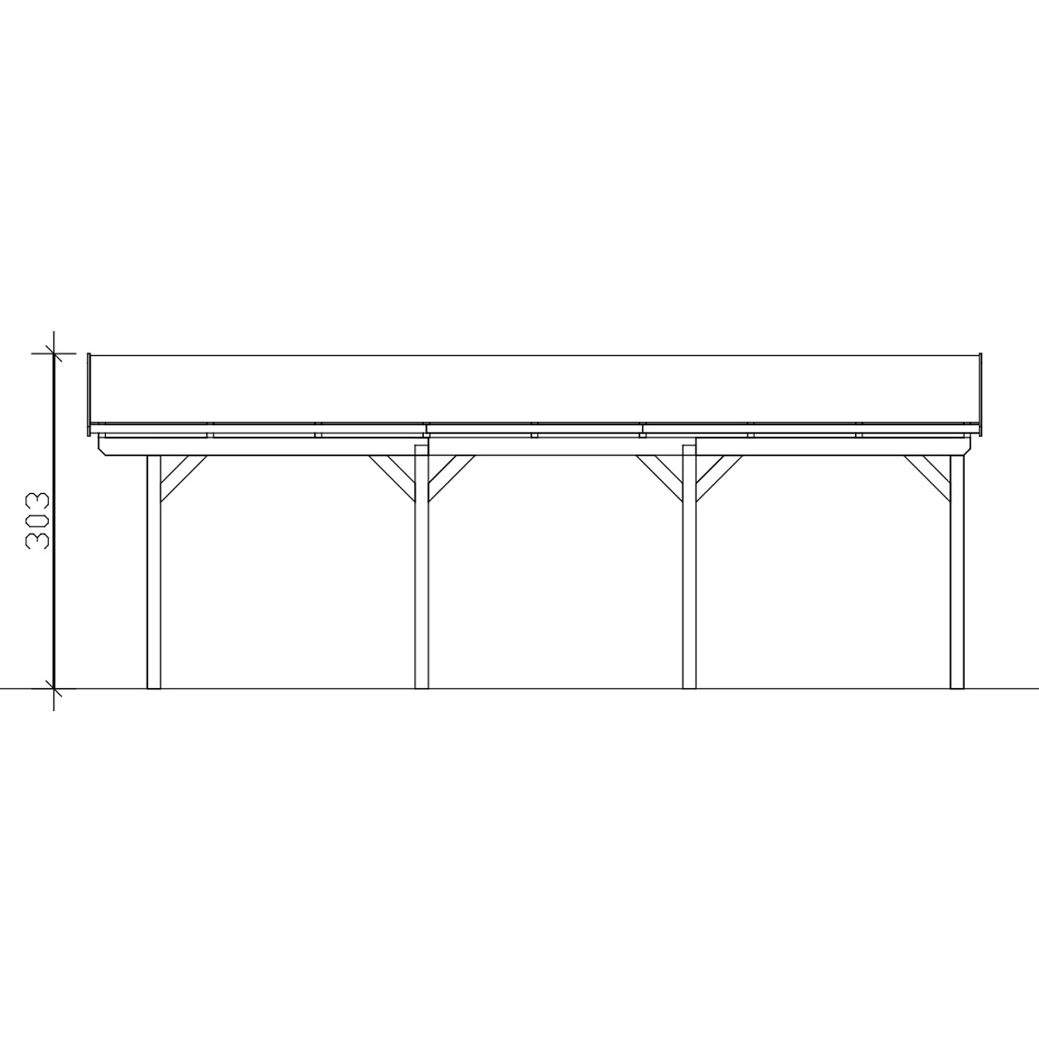 Technische Zeichnung: Skan Holz Carport Fichtelberg, 317x808 cm, Eiche Hell, Höhe 303 cm.