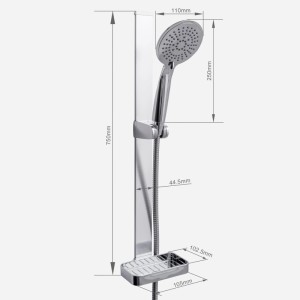 Euroshowers Duschstange Set Chrom mit Duschkopf und 3M Klebemontage.