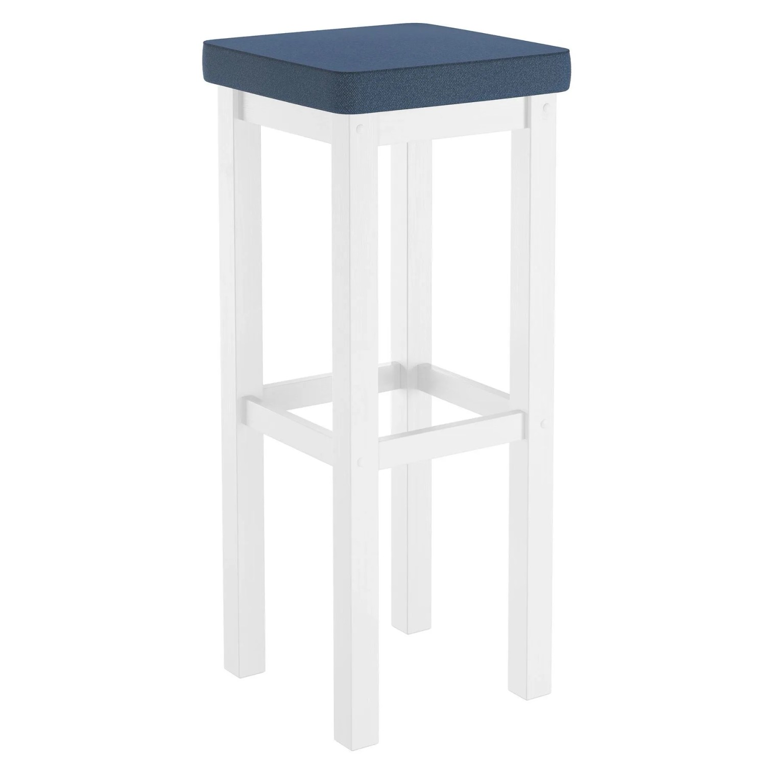 Erst-Holz Klassischer Barhocker Verschiedene Polsterfarben Kiefer Weiß Navy Blau