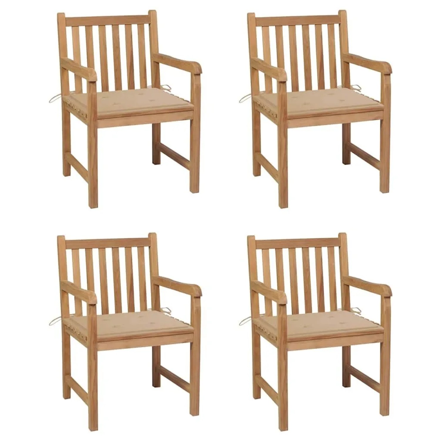 vidaXL Gartenstühle 4 Stk mit Beigen Kissen Massivholz Teak 3073007
