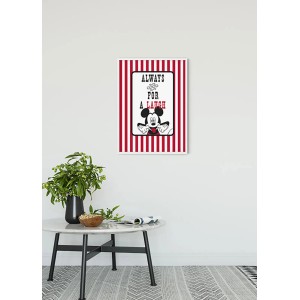 Komar Wandbild Mickey Mouse Lines, 30x40 cm, mit rotem Streifenmuster und Mickey Mouse Motiv.