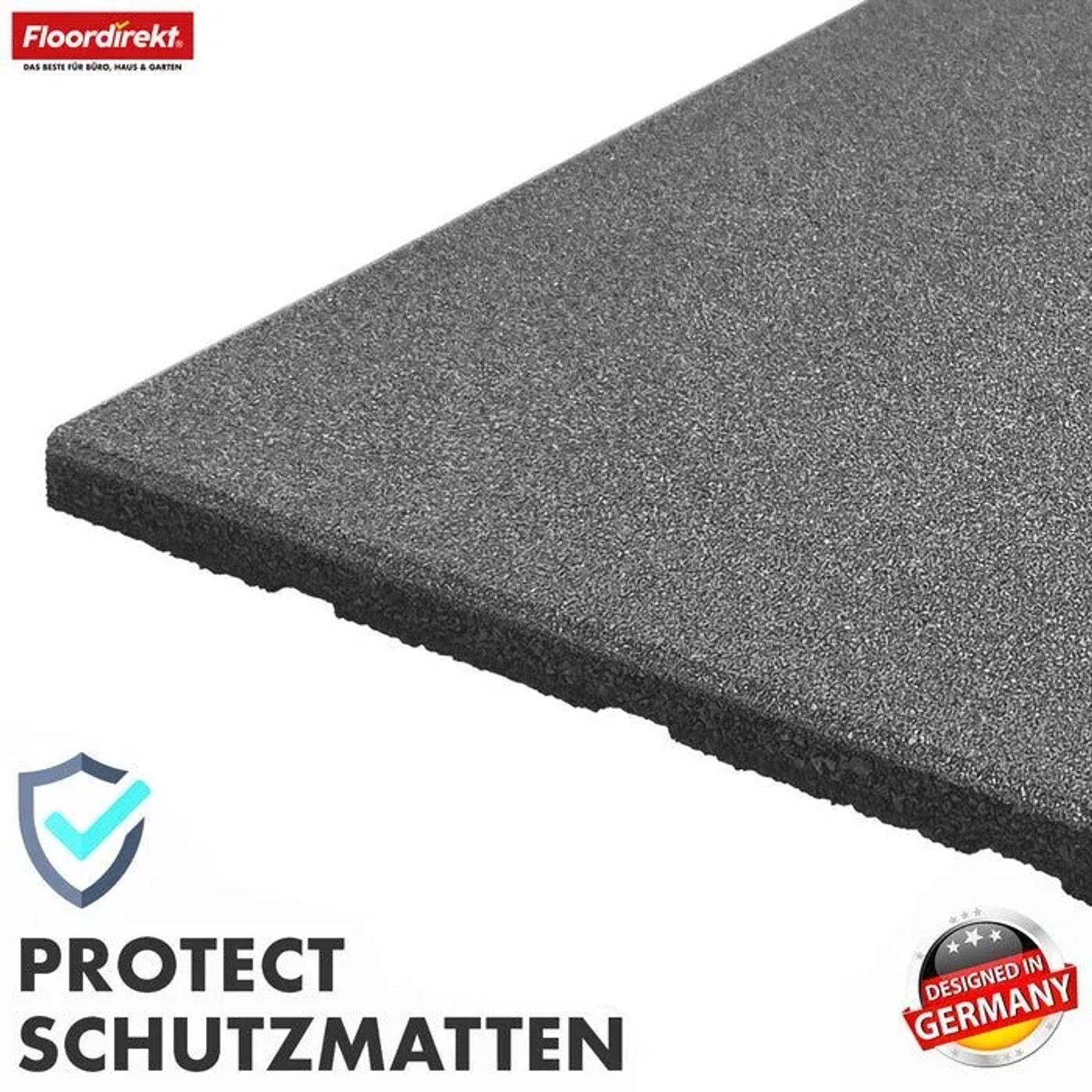 Graue Floordirekt Fallschutzmatte, Elastikmatte 50x50x4 cm, mit Drainage. Robuster Bodenschutz.