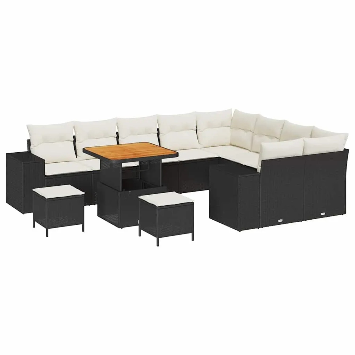 vidaXL Garten-Sofa-Set mit Kissen 12-Tlg Schwarz und Creme 3363990