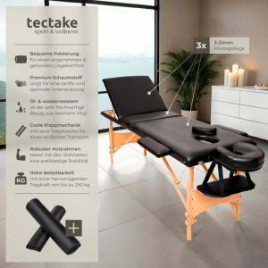 Tectake 3 Zonen Massageliege Set Daniel Breite 60 cm  Polsterung 3 cm Inklusive Lagerungsrollen und Tragetasche  210 x 95 x 84 cm Schwarz