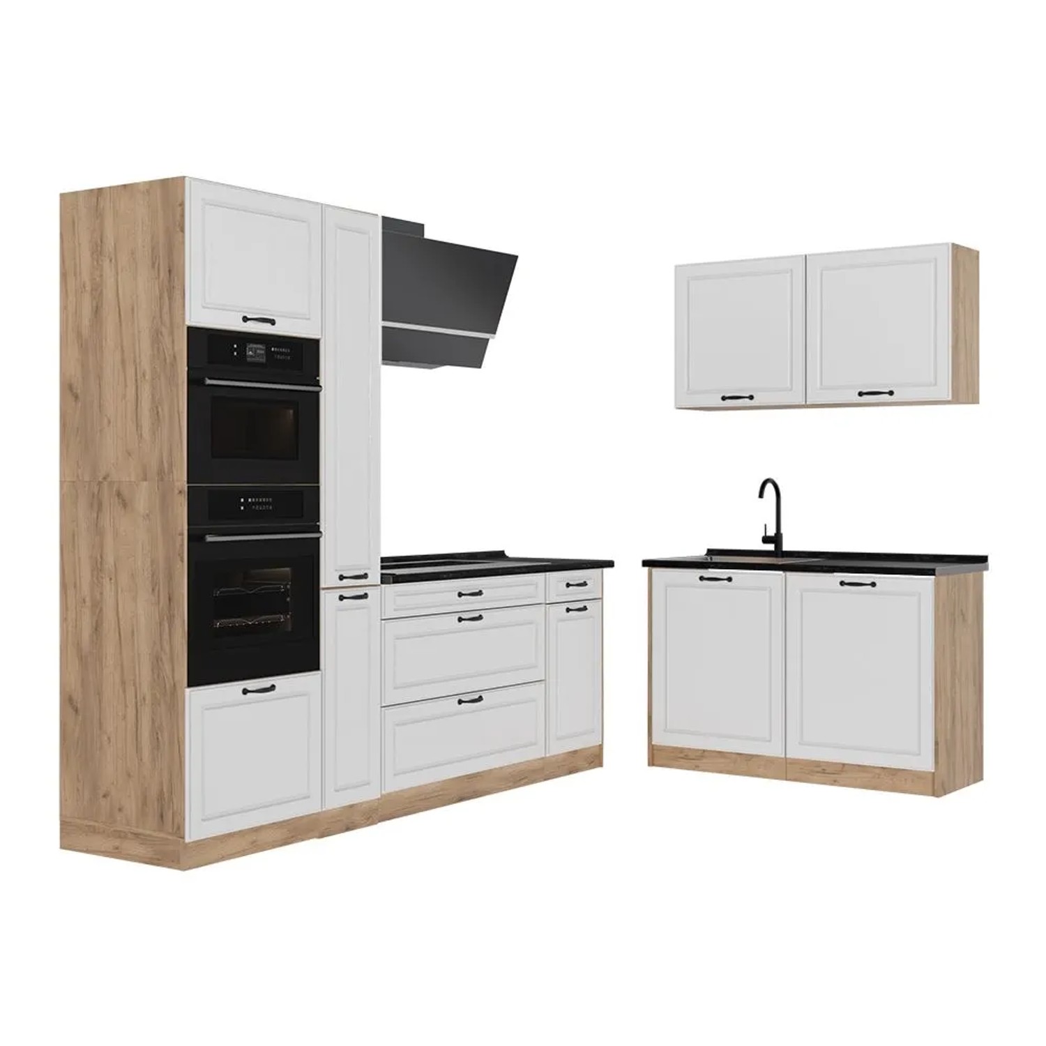 Vicco Eckküche R-Line Weiß Landhaus/Goldkraft Eiche 230 x 207 Arbeitsplatte Anthrazit Art Nr 68178