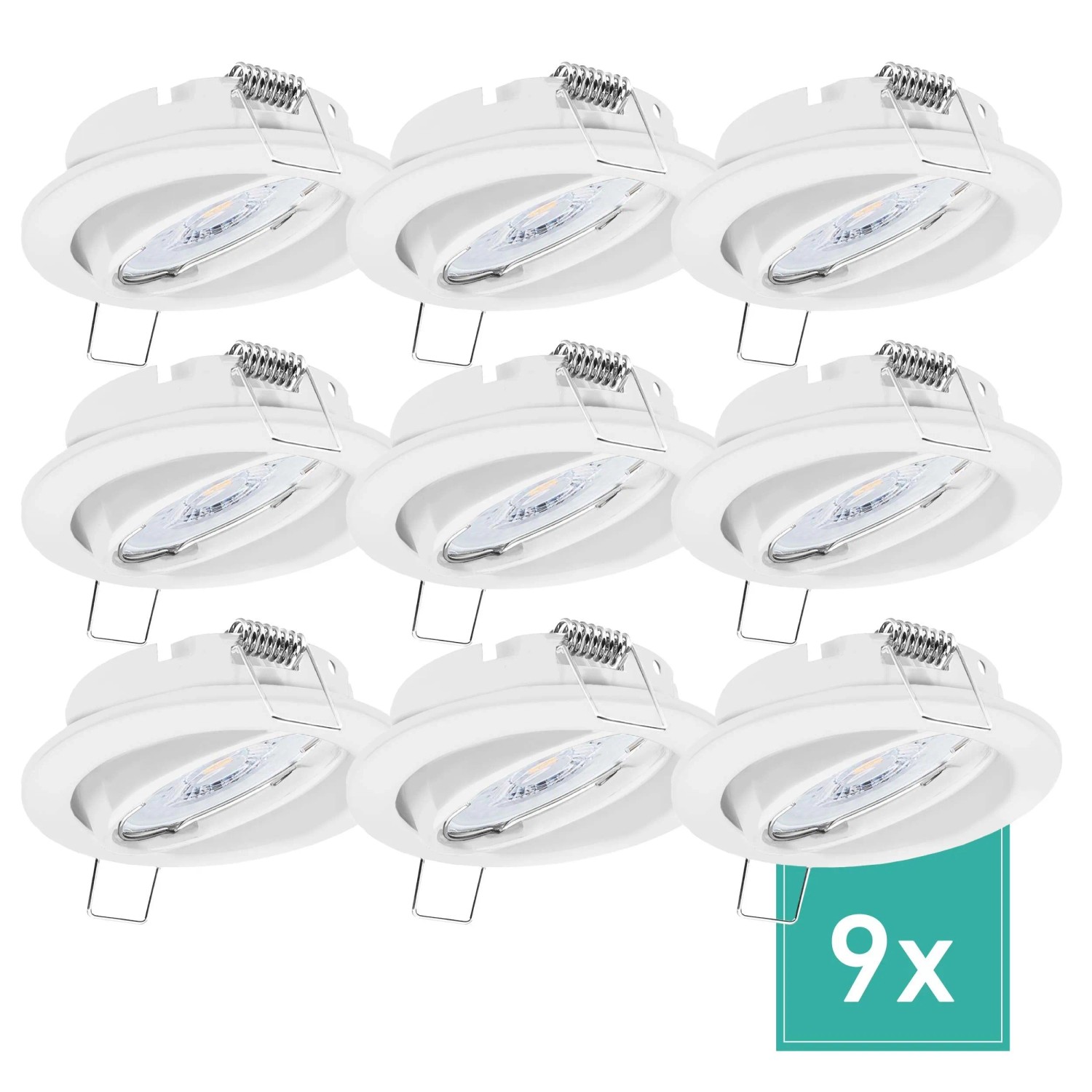 Oktaplex Dijon 9er Set LED-Einbaustrahler Lochmaß Ø 68 mm Schwenkbar Weiß Flach 3-Step-Dimmbar 2700K Warmweiß 4,8W 230V